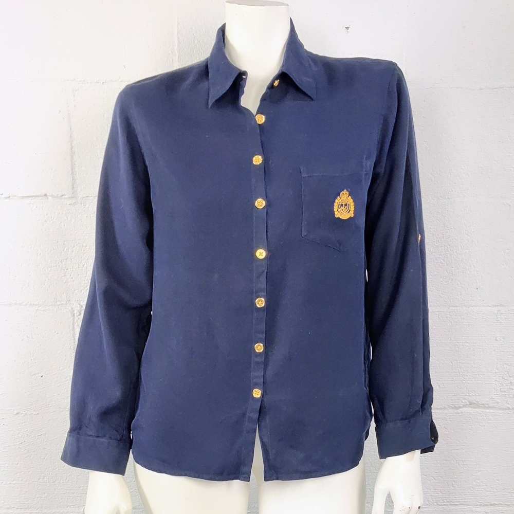 Lauren Ralph Lauren Navy Blouse with Gold Buttons & Emblem